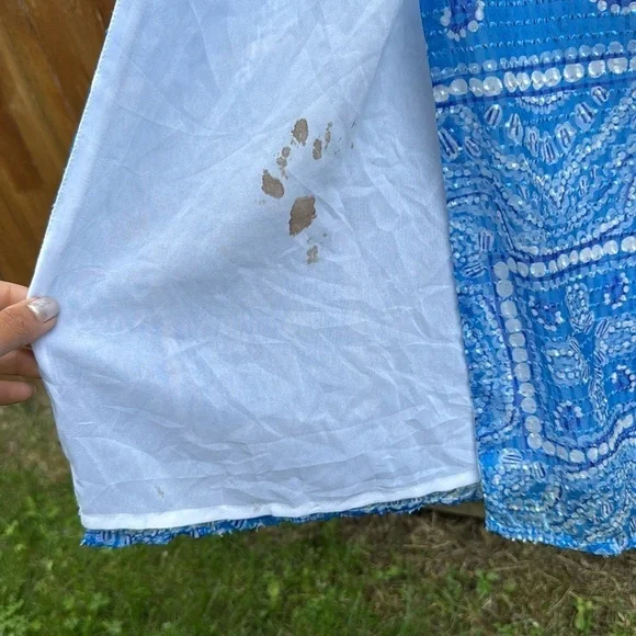 Vineyard Vines Sand Dollar Scarf Print Maxi Dress White Blue Womens 12 Side Slit - Picture 8 of 10